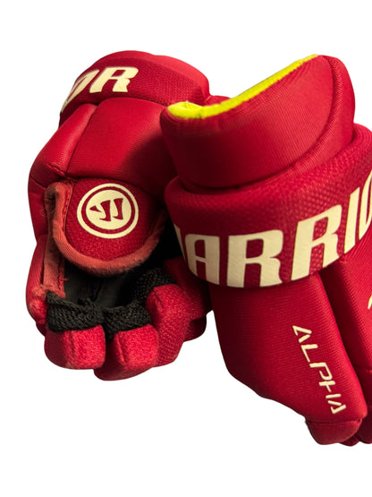 Warrior Alpha Youth Ice Hockey Gloves – 9” – Red – Used