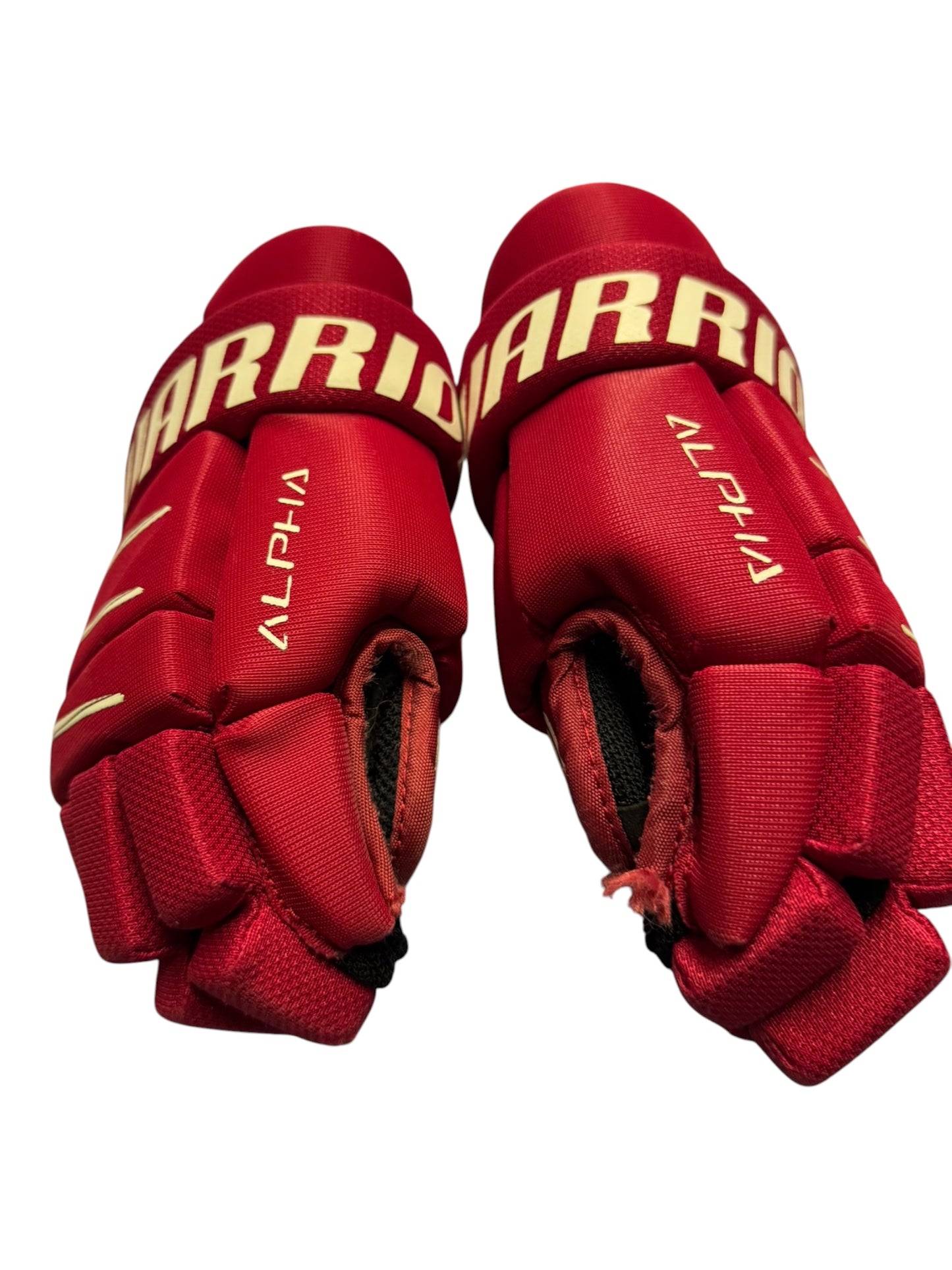 Warrior Alpha Youth Ice Hockey Gloves – 9” – Red – Used