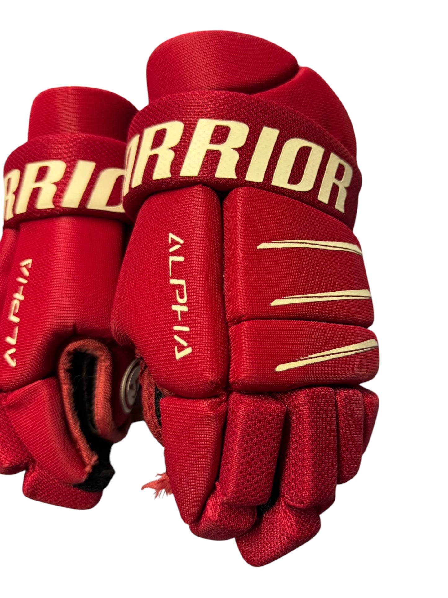 Warrior Alpha Youth Ice Hockey Gloves – 9” – Red – Used
