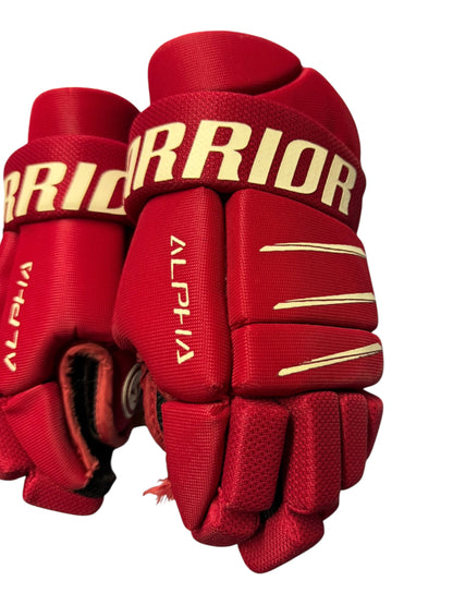 Warrior Alpha Youth Ice Hockey Gloves – 9” – Red – Used