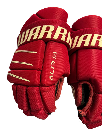 Warrior Alpha Youth Ice Hockey Gloves – 9” – Red – Used