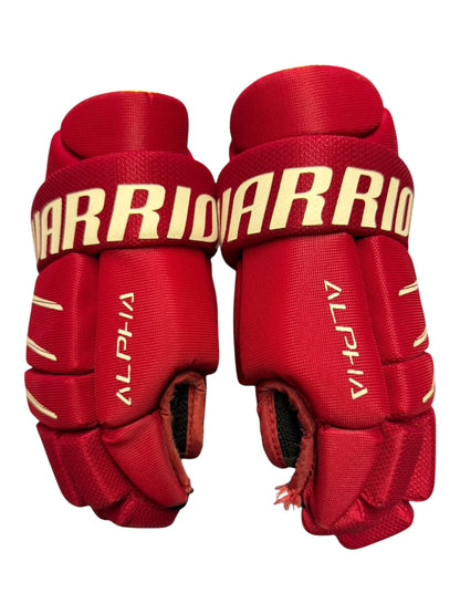 Warrior Alpha Youth Ice Hockey Gloves – 9” – Red – Used